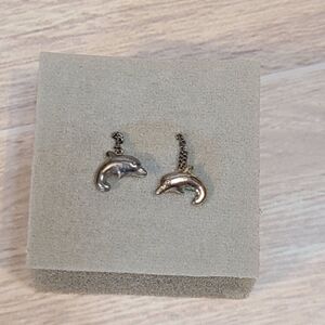 925 Sterling Silver Dolphin Threader Earrings Dainty Chain Ocean Sea Life Gift